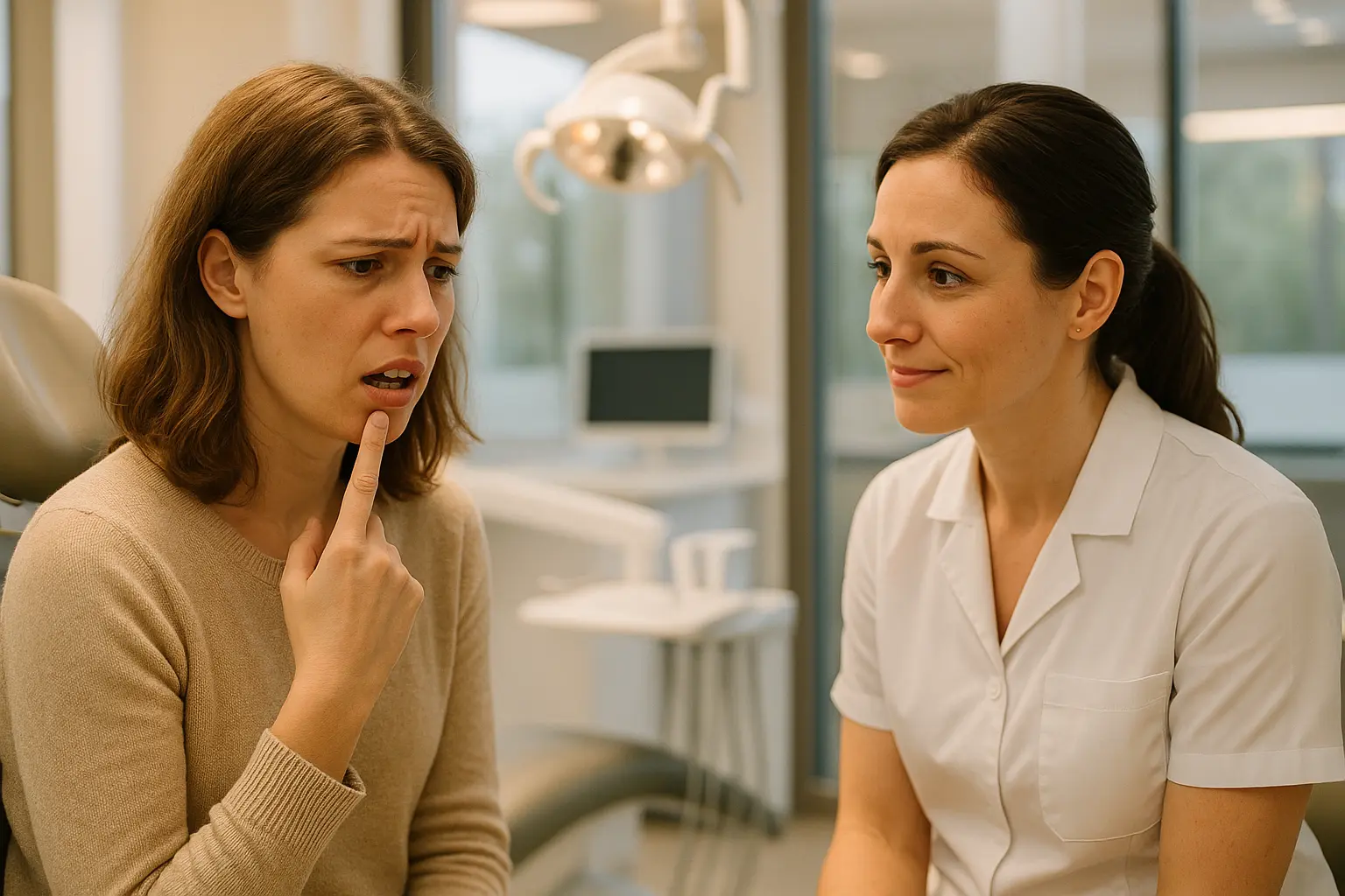 מטופל מתייעץ עם רופא שיניים לאחר שסתימה נפלה